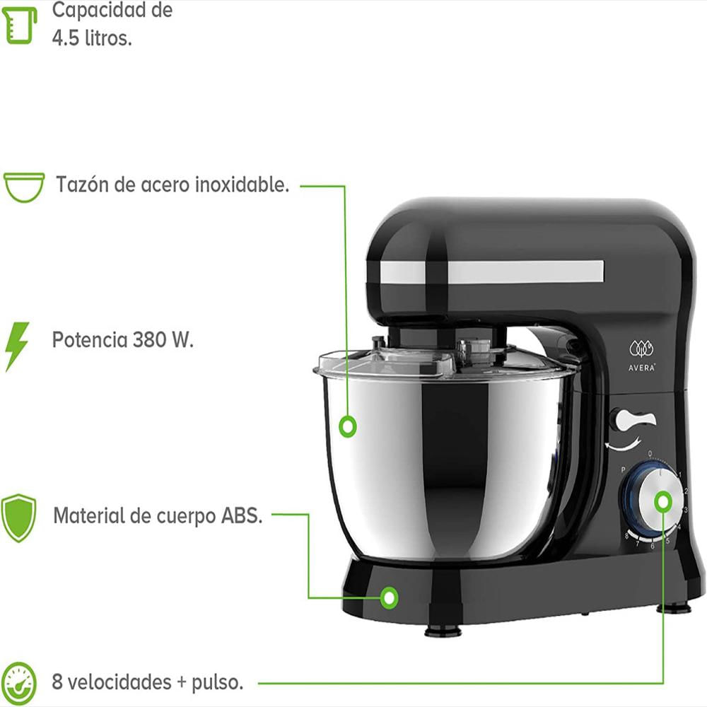 Batidora De Pedestal Avera 8 Velocidades Capacidad De 4.5 Litros Negra img #4