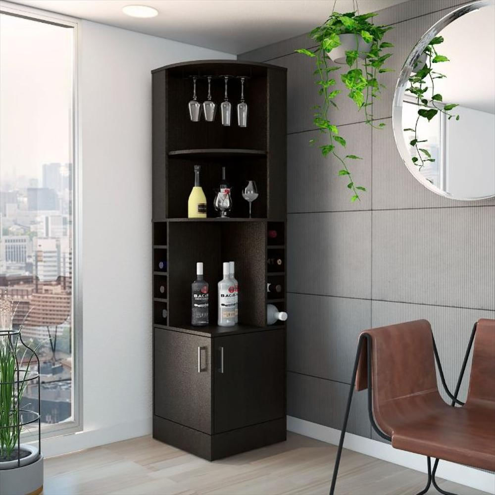 Bar Esquinero Guiza Wengue Dos Puertas Espacio Para Copas Y Vino img #1