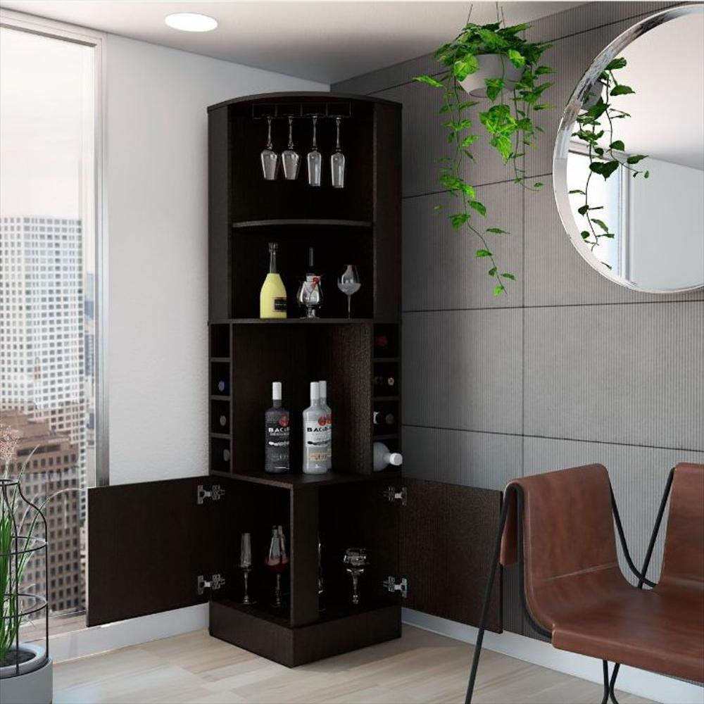 Bar Esquinero Guiza Wengue Dos Puertas Espacio Para Copas Y Vino img #2