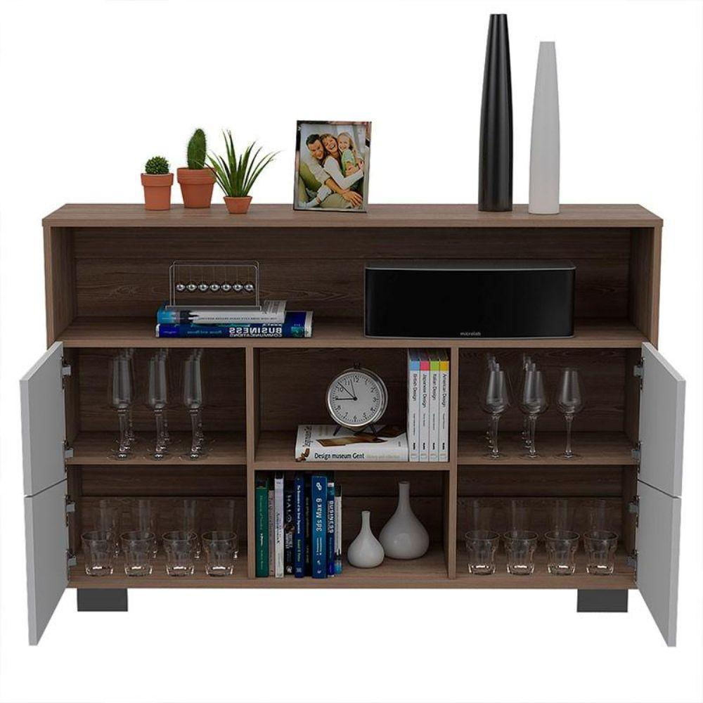 Mesa Auxiliar Recibidor Aureli, Miel Y Blanco, Con Cuatro Puertas Y Patas De Acero img #3