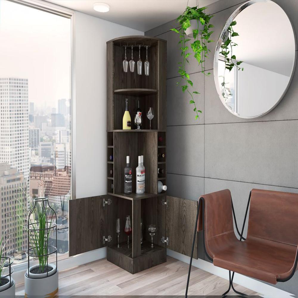 Bar Esquinero Celeste, Chocolate, Con Dos Puertas Y Espacio Porta Copas img #1