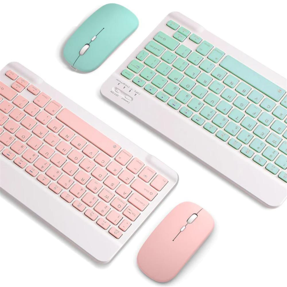 Teclado Bluetooth Recargable Mouse Keyboard Color Pastel Kit img #4