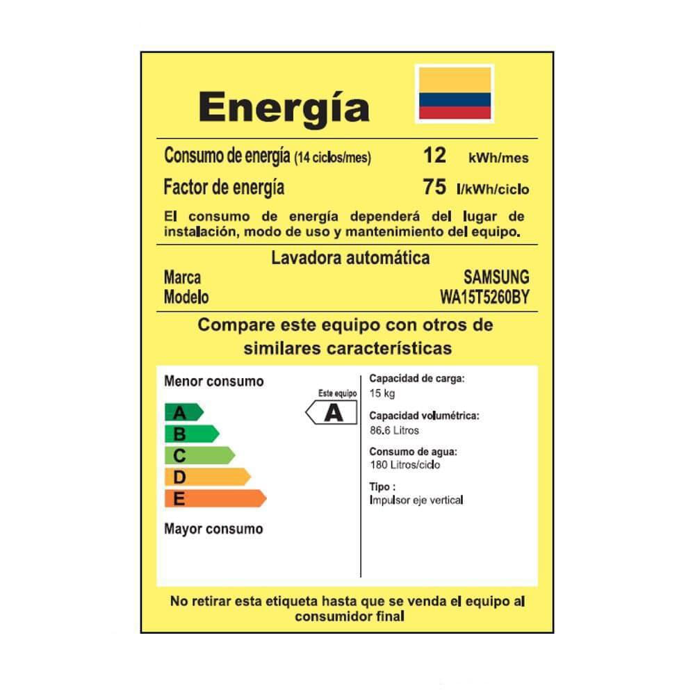 Lavadora Samsung 15Kg/33Lb Wa15t5260by Inverter Gris img #5