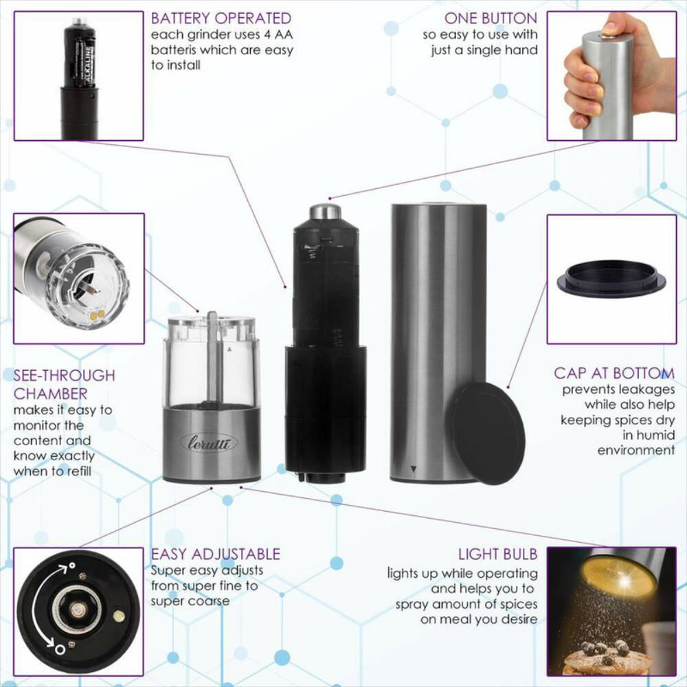 Juego de molinillos de sal y pimienta eléctricos de primera calidad img #3