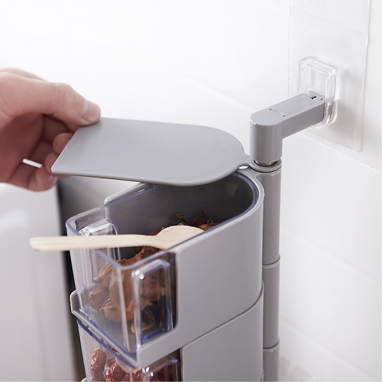 Recipiente triple para condimentos TD Frasco para especias de 3 niveles Recipiente para utensilios de cocina Caja Recipiente transparente Sal Pimienta img #2