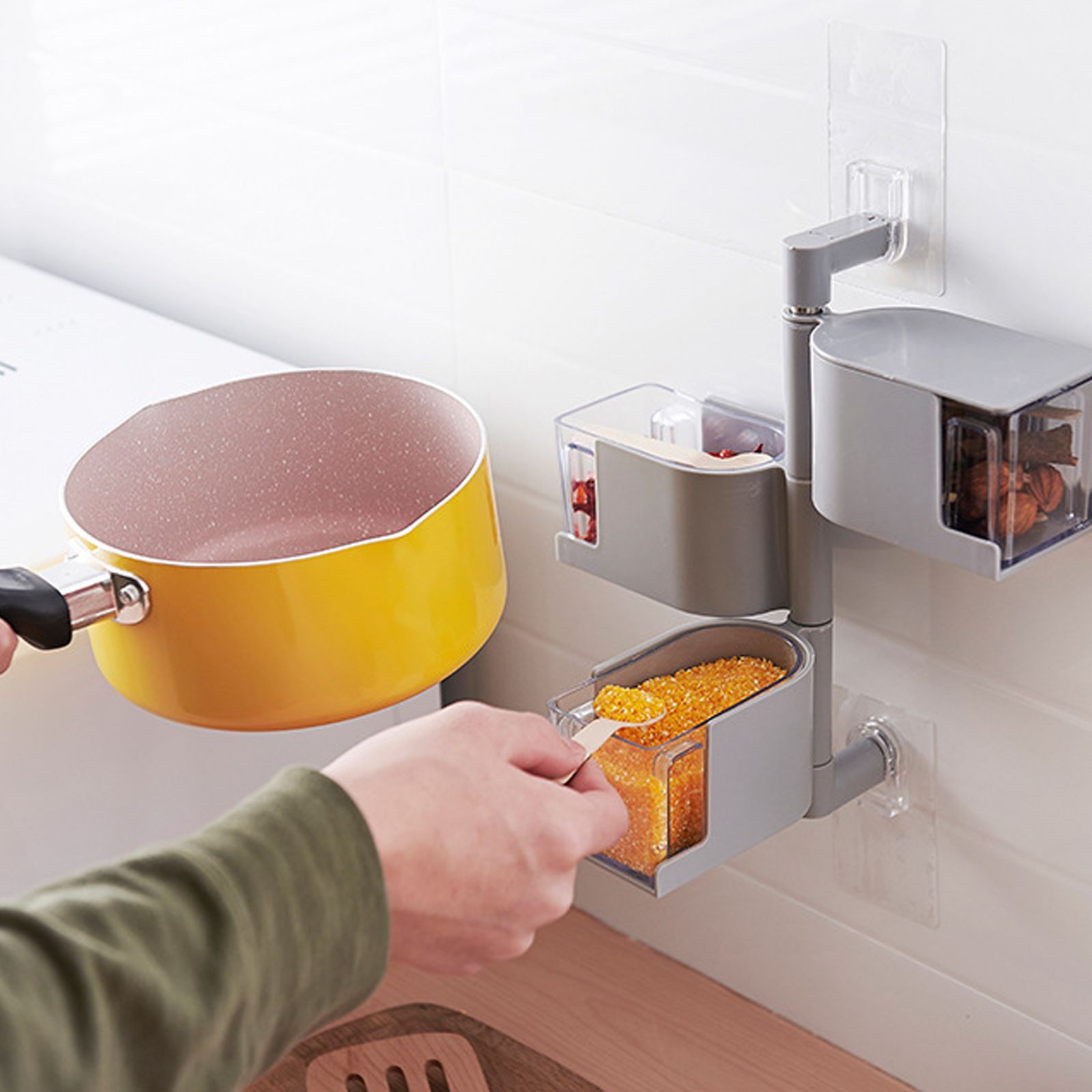 Recipiente triple para condimentos TD Frasco para especias de 3 niveles Recipiente para utensilios de cocina Caja Recipiente transparente Sal Pimienta img #4