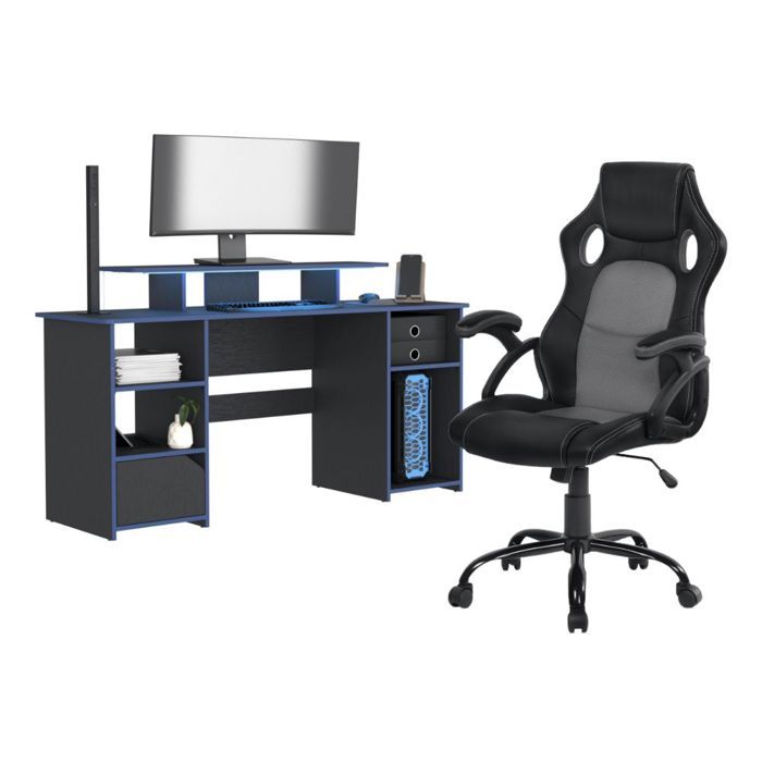 Combo Gamer Wengue y Negro Incluye Escritorio bordo Azul y Silla Gamer img #2