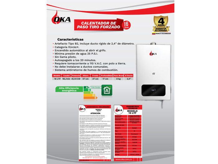 Calentador de paso Oka 16 L tiro forzado gas propano img #2