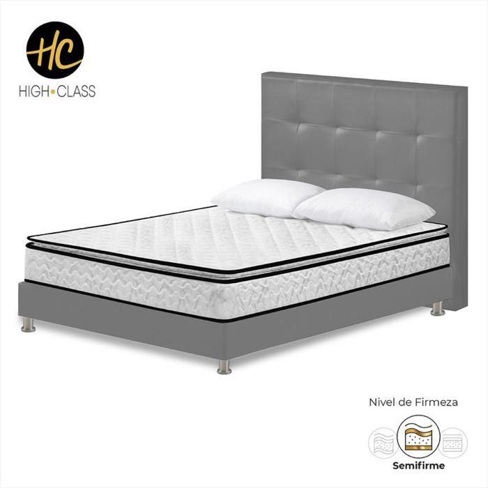 Combo Colchon 100 X 190 Stanford Relax + Base Cama Gris + Cabecero + Almohadas img #1