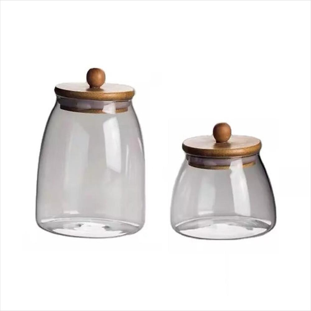 Dos Tarros De Almacenamiento Con Tapa De Madera De Bambú: 500 Y 1000 Ml Ref. C0015 Enca img #1