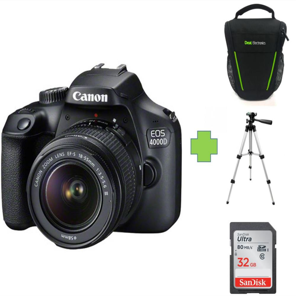 Cámara Canon Eos 4000D T100+Lente 18 55Mm+32Gb+Bolso+Tripode img #1
