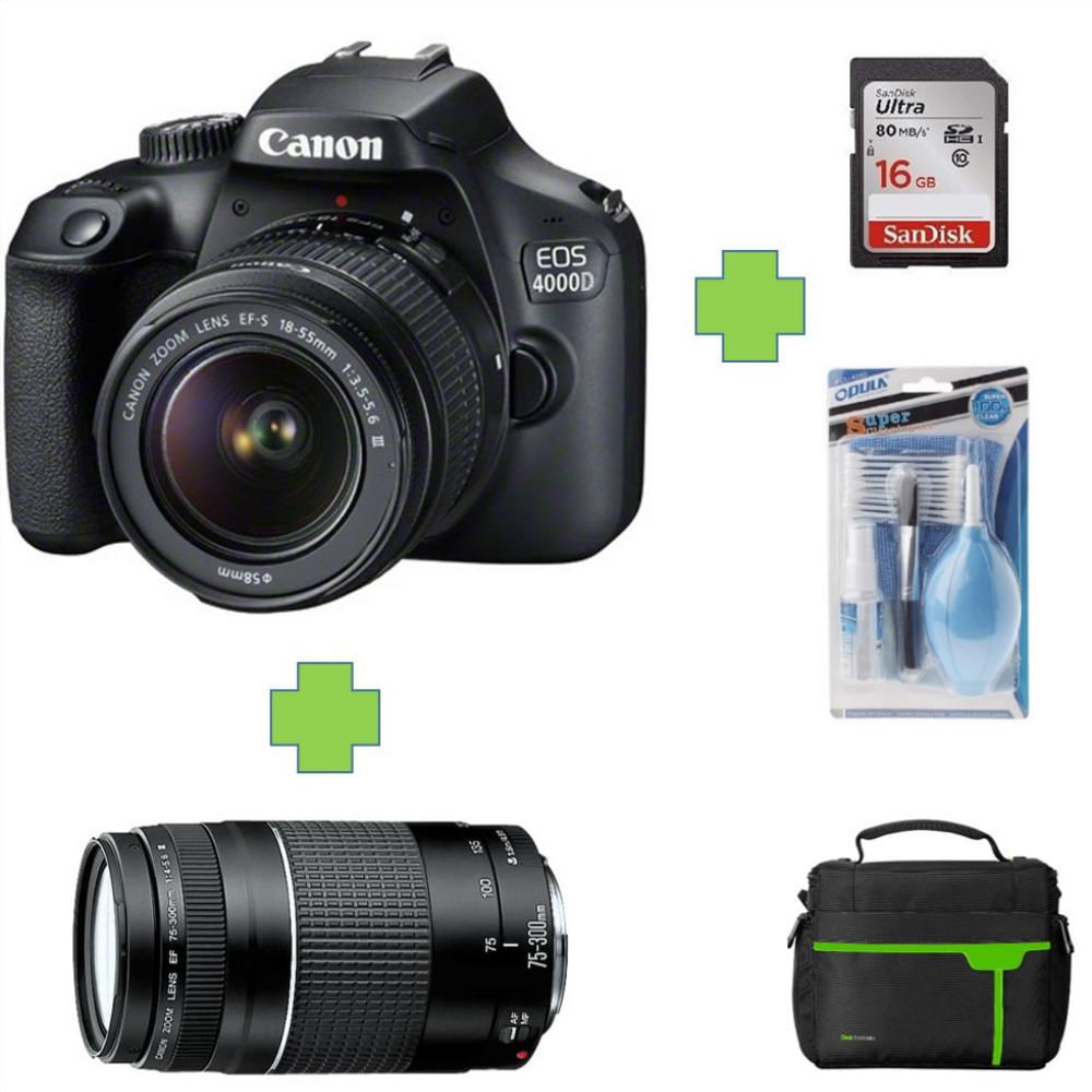 Cámara Canon Eos 4000D T100+16Gb+Bolso+Kitlimpieza+75 300 img #1