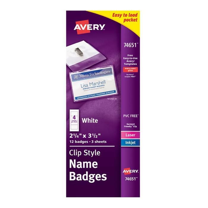 Avery Escarapelas con clip y carga superior 74651 img #1