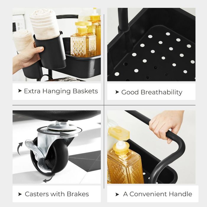 Mueble Auxiliar Multiusos Rolling, Negro, con Tres niveles y Rodachines Para Su Fácil Desplazamiento img #5