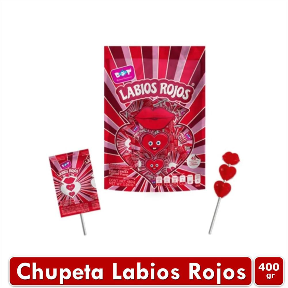 Chupetas Labios Rojos Doble Corazon X40 Unid img #1