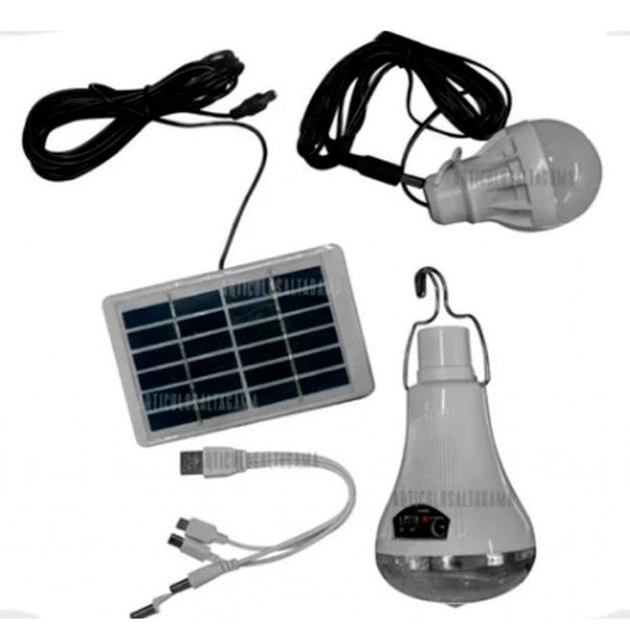Bombillo Recargable Kit Con Panel Solar Portatil img #2