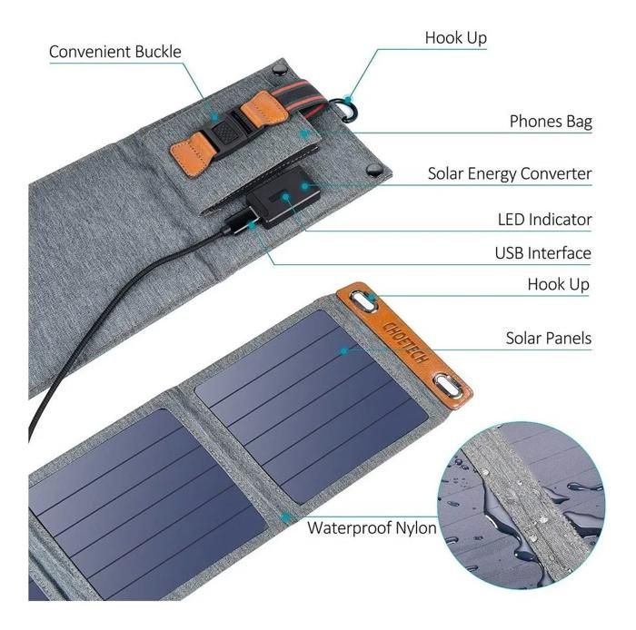 Cargador Portátil Con Paneles Solares Dos Salidas Usb 22w img #3