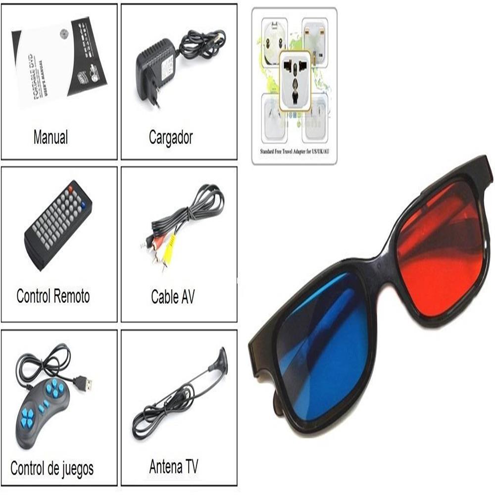 Dvd Portátil Con Tv 3D 11 Usb Sd Radio Fm Gafas Recargable img #3