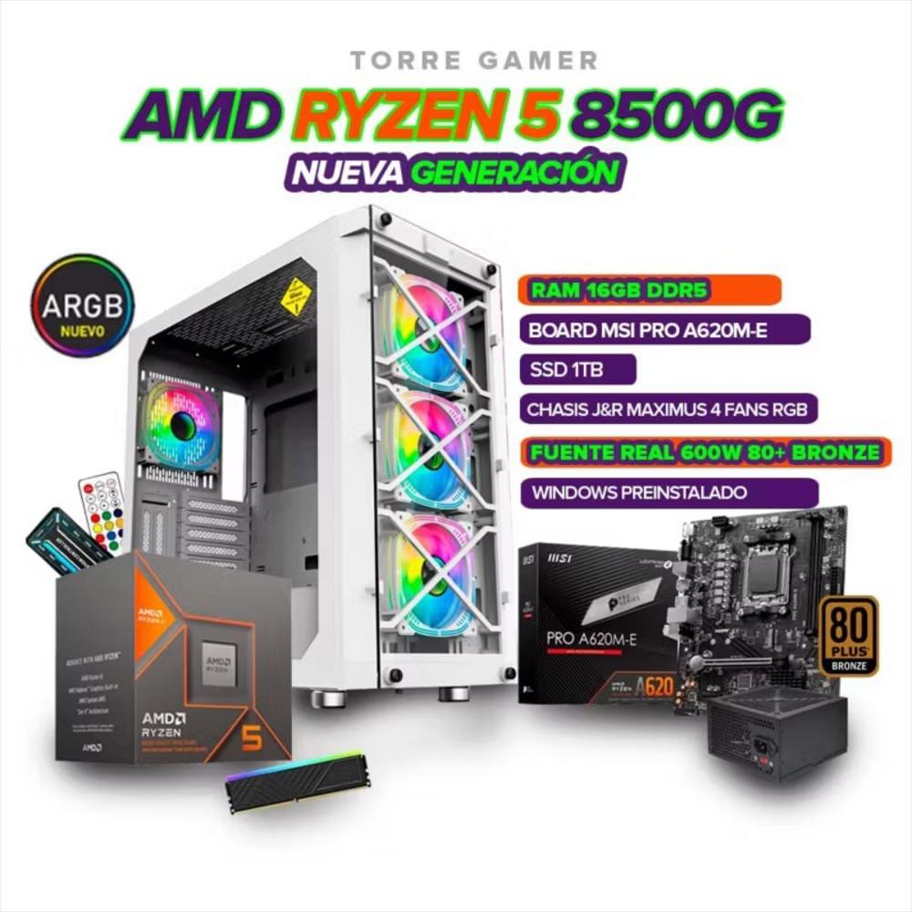Torre Gamer Ryzen 5 8500G/ 16Gb Ram 1Tb Ssd/ A620 /Chasis 4 Fans /600W 80+Bronce img #1