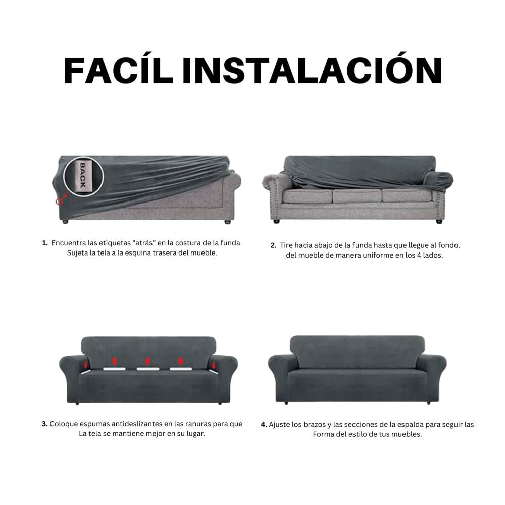 Funda Protector Para Sofa Tres Puestos Elastico Gris Oscuro img #3