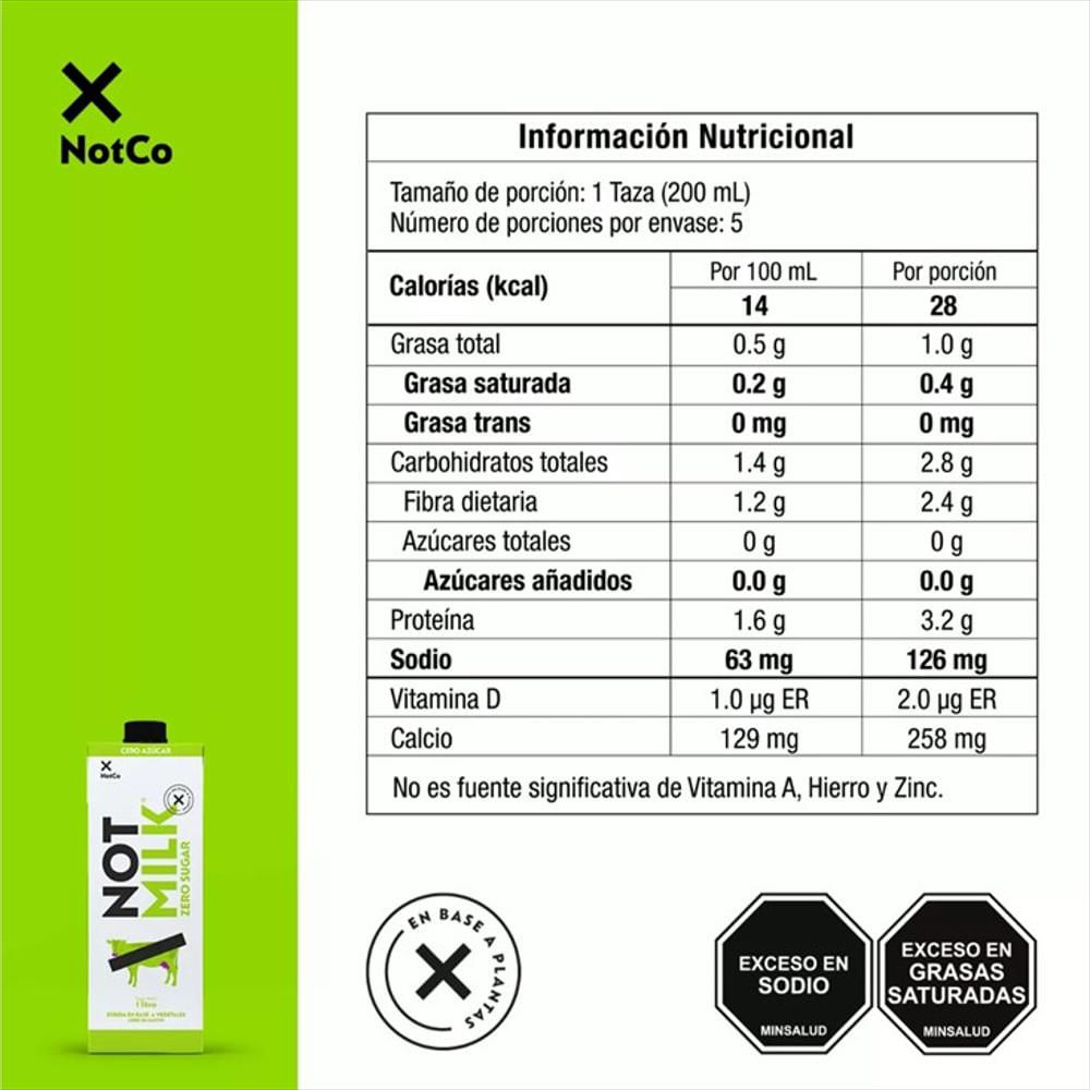 Notmilk Zero Bebida 100% Vegetal X8und 1L img #3