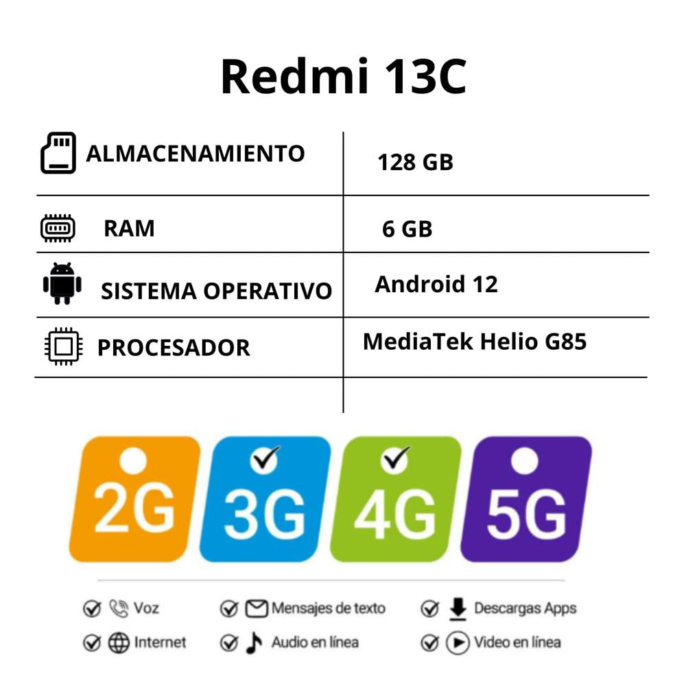 Celular Xiaomi Redmi 13C 6Gb + 128 Gb Blanco img #3