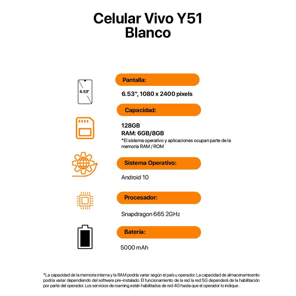 Celular Vivo Y51 256Gb Blanco Reacondicionado img #2