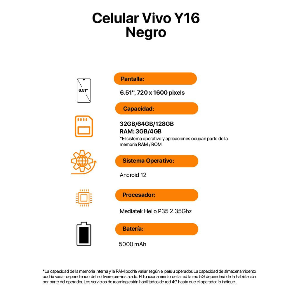 Celular Vivo Y16 64Gb Negro Reacondicionado img #2