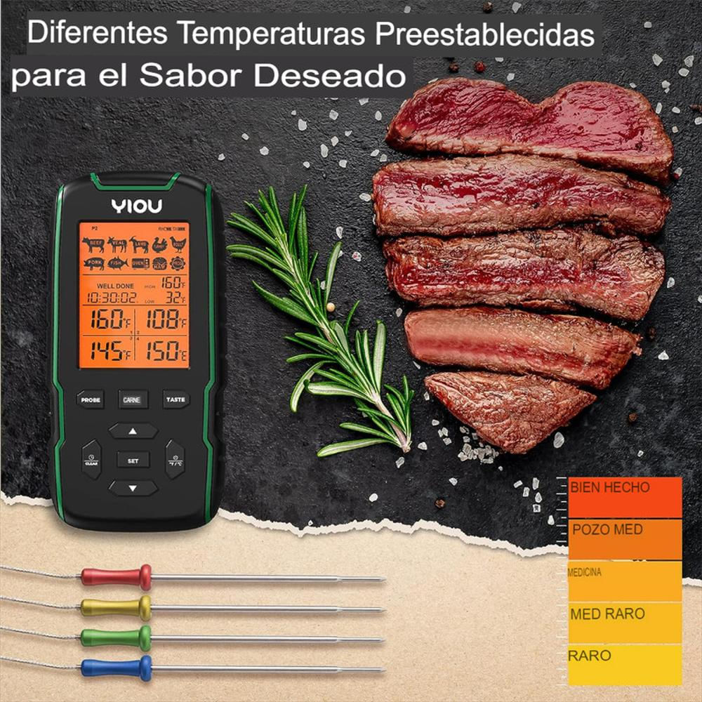 Termómetro Cocina Cuatro Sondas De Acero Para Carne Chef Digital img #3