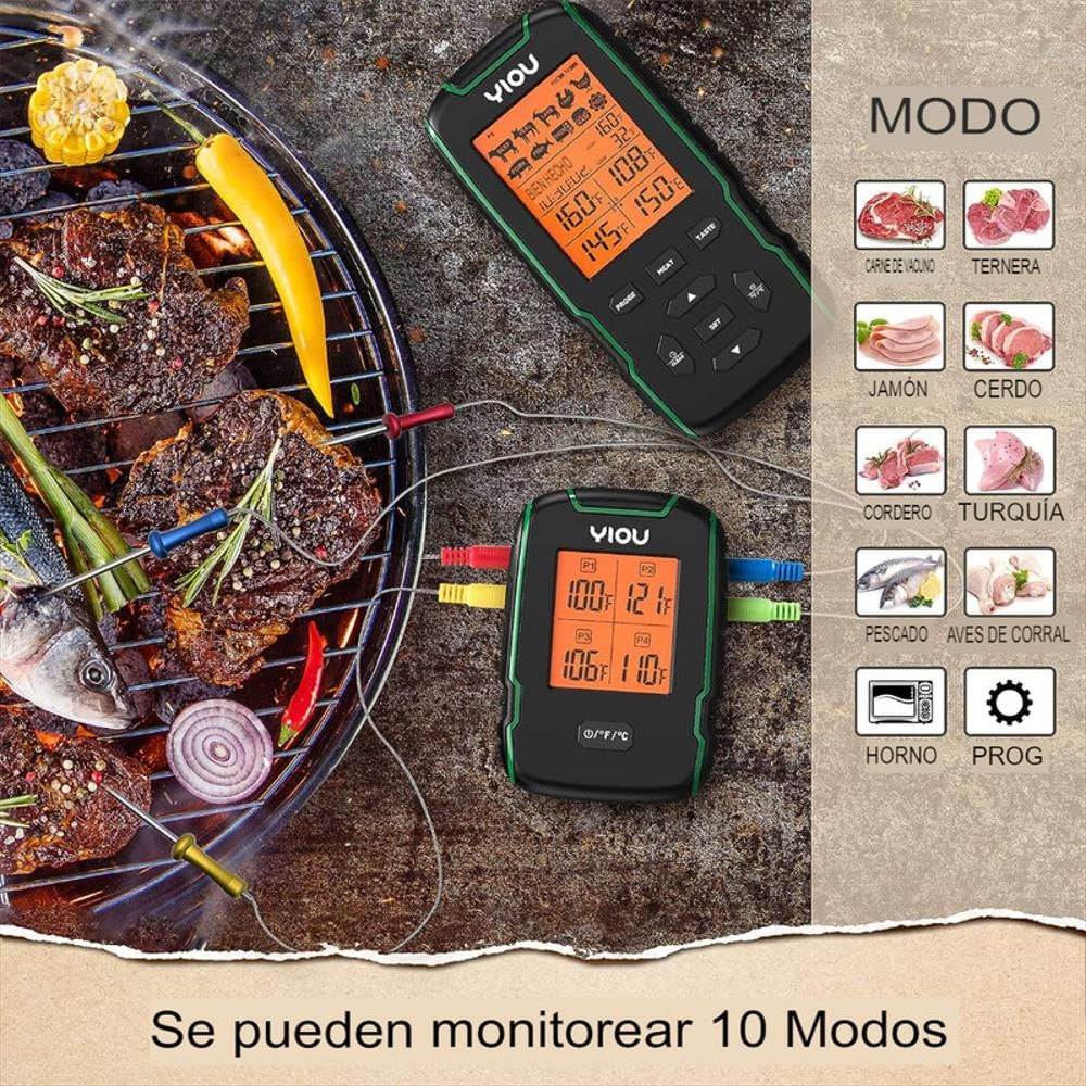 Termómetro Cocina Cuatro Sondas De Acero Para Carne Chef Digital img #4