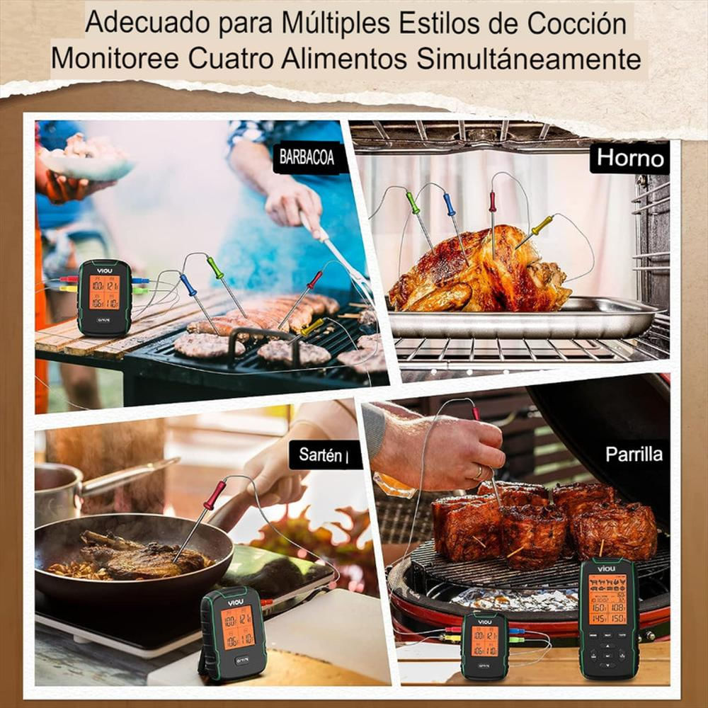 Termómetro Cocina Cuatro Sondas De Acero Para Carne Chef Digital img #5