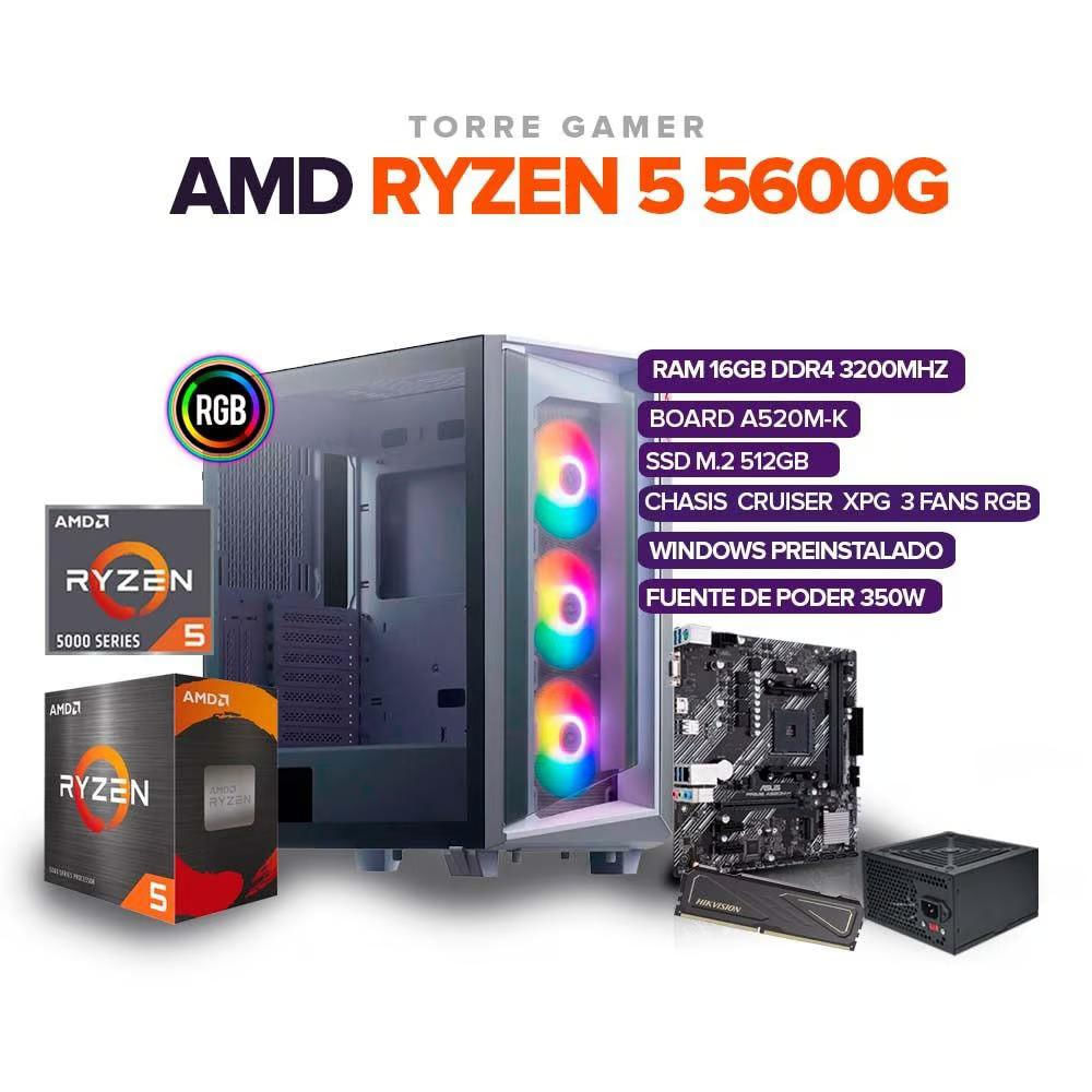 Torre Gamer Ryzen 5 5600G /16Gb Ram/ M.2 512Gb /Board A520m / Chasis Cruiser Xpg img #1