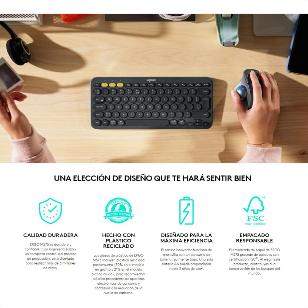 Combo Ergo: Teclado Logitech K860 + Mouse Trackball M575 img #4