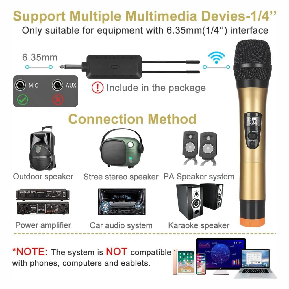 Micrófono Inalámbrico Doble Profesional Wg200 Con Receptor Dorado img #3