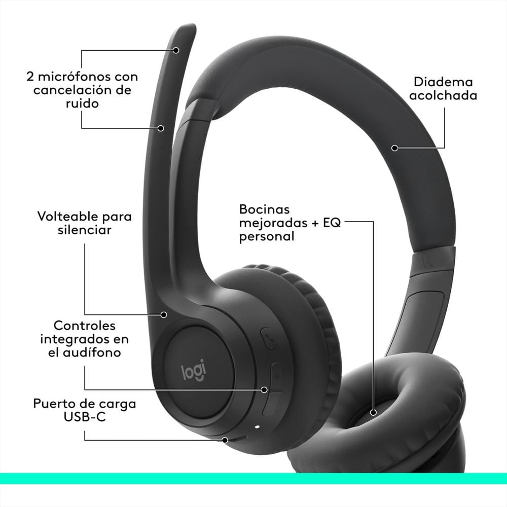 Diadema Bt Inalámbrica, Logitech Zone 300 2 Micrófonos, Negro img #5