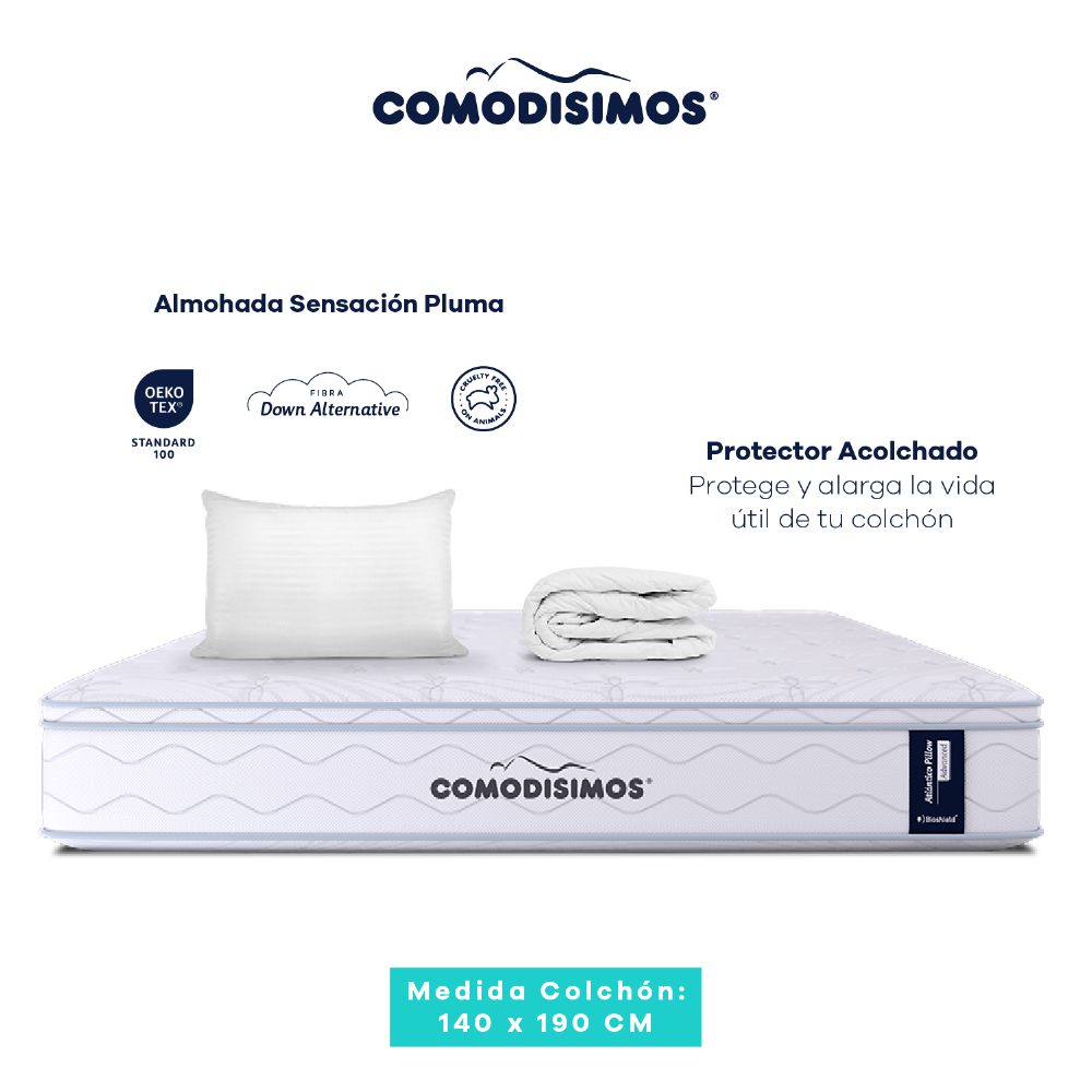 Colchón COMODISIMOS Doble (140 x 190 cm) ATLANTICO PILLOW SOL CELIA Resortado Semifirme Prot+Almoh img #2