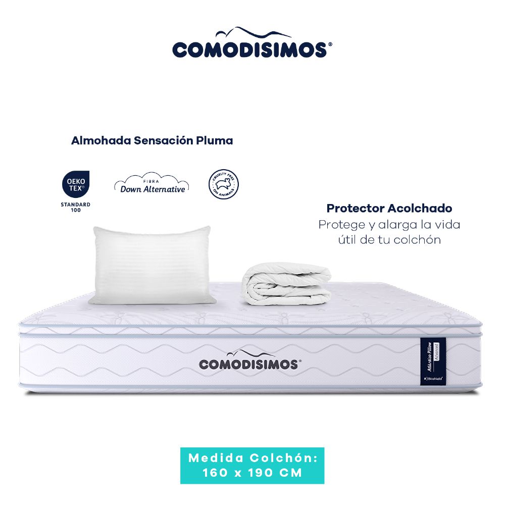 Colchón COMODISIMOS Queen (160 x 190 cm) ATLANTICO PILLOW SOL CELIA Resortado Semifirme Prot+Almoh img #2