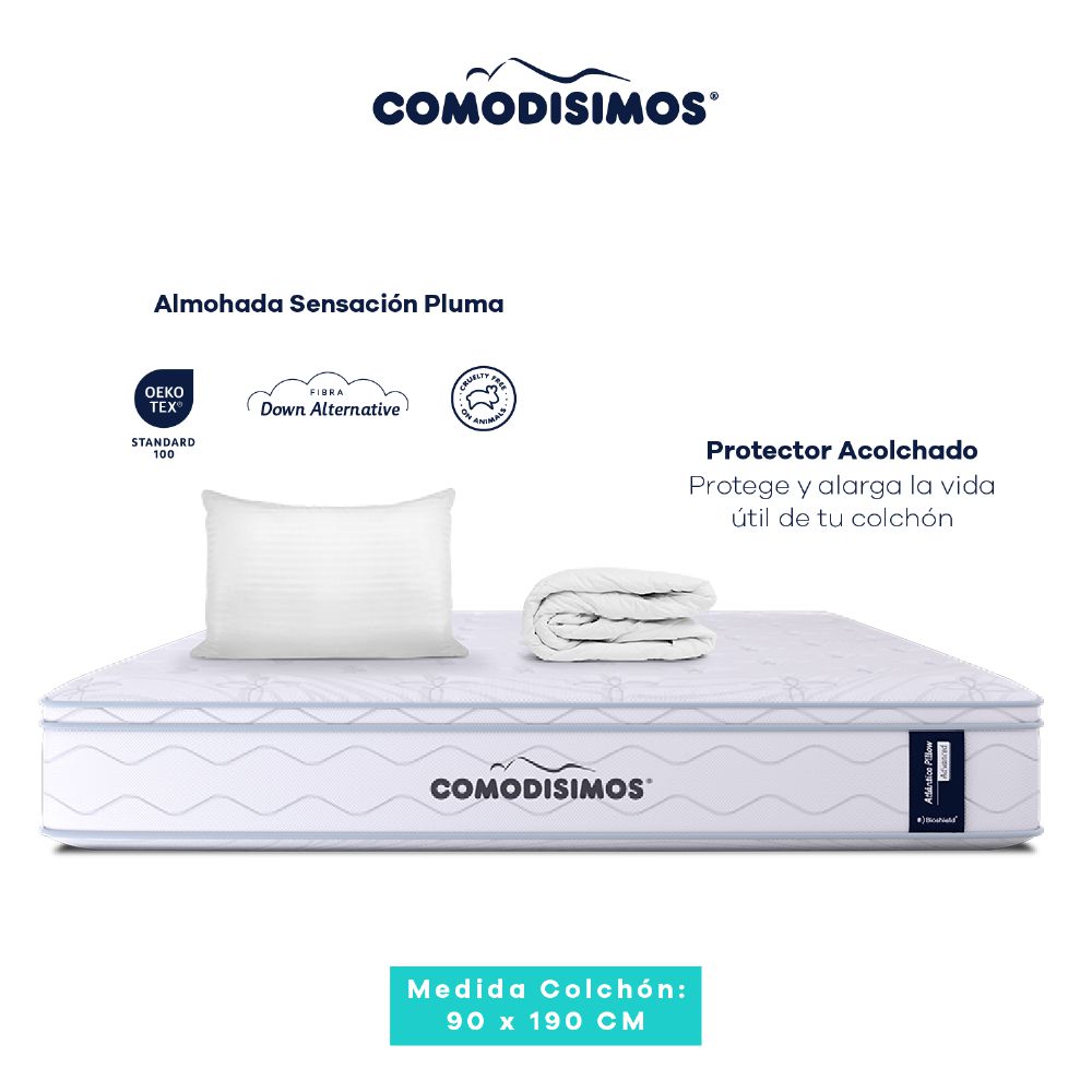 Colchón COMODISIMOS Sencillo (90 x 190 cm) ATLANTICO PILLOW SOL CELIA Resortado Semifirme Prot+Almoh img #2