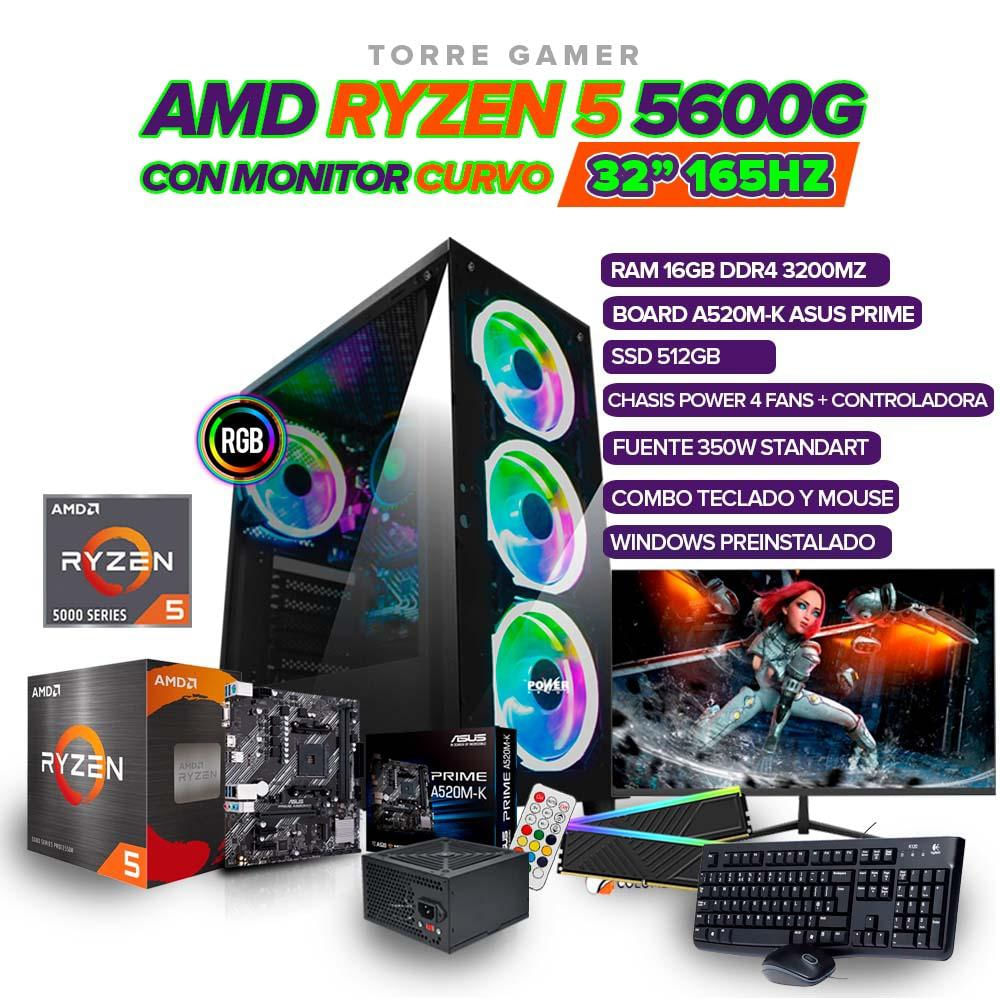 Torre Gamer Ryzen 5 5600G/16Gb Ram/ 512Gb Ssd/Board A520m K Monitor 32 Pulgadas Fhd165hz img #1