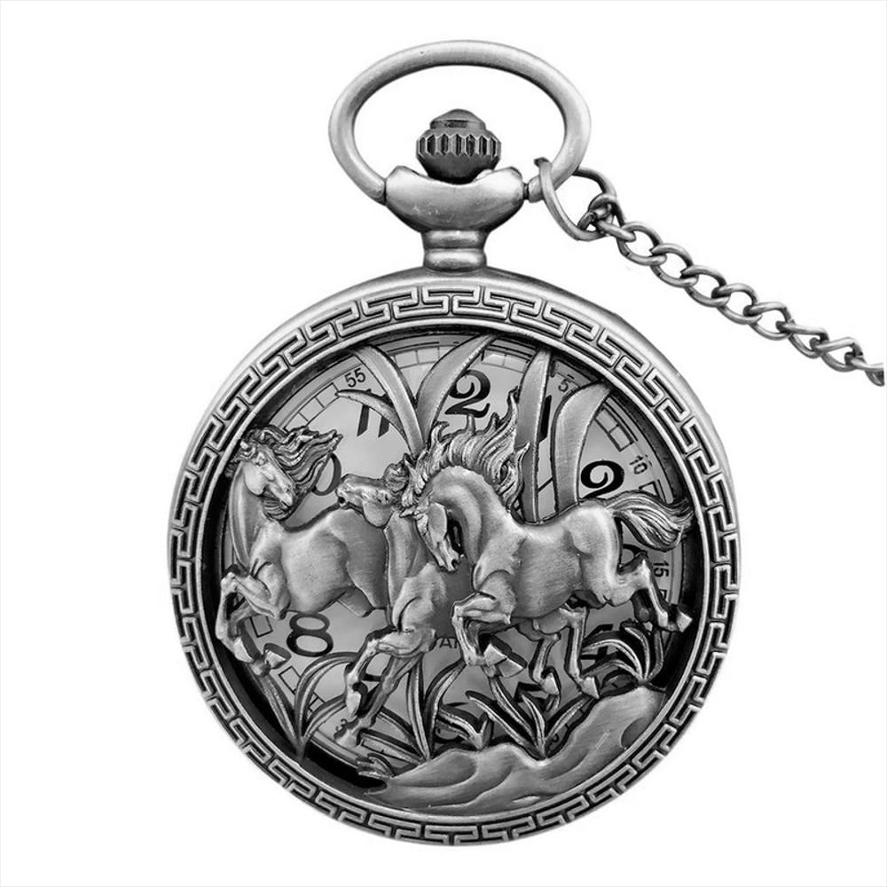 Reloj Bolsillo Caballos Colección + Estuche + Bateria Gris img #1