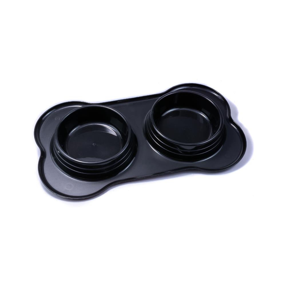 Comedero Bebedero Tazón Doble Para Perros Y Gatos Negro img #1