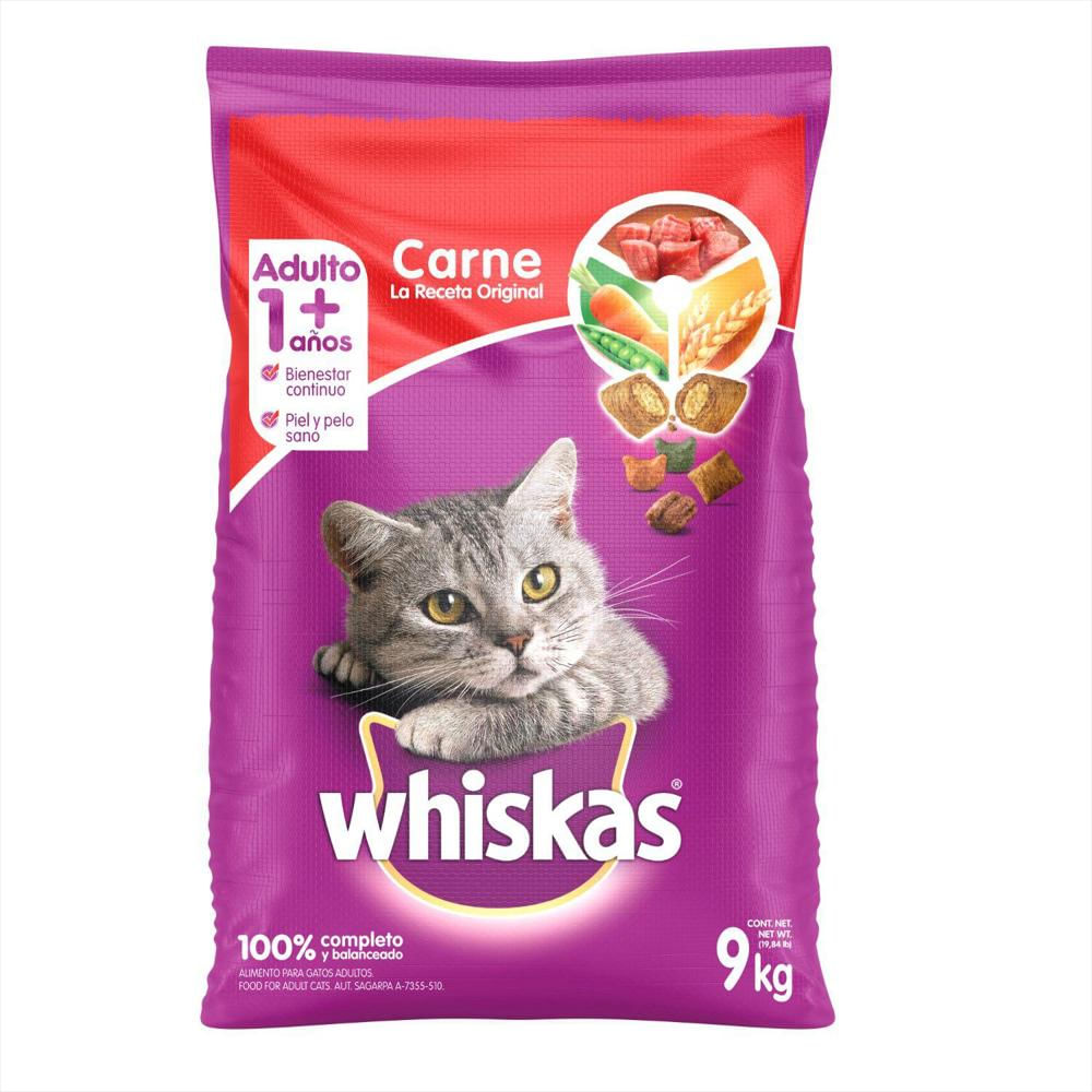 Comida Para Gato Whiskas Bulto Carne 9Kg + Comida Húmeda img #2