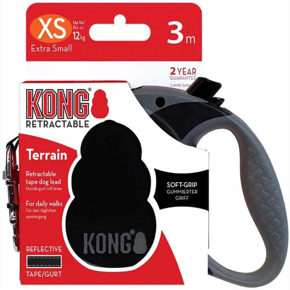 Correa Retráctil Perros Kong Terrain Xs Negra Hasta 12Kg img #1