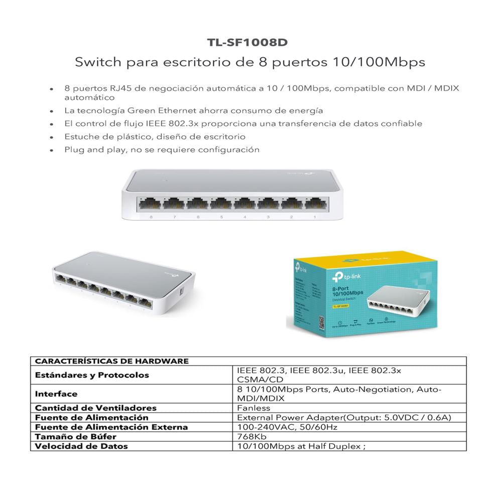 Switch Tp Link No Admin 8 Pto Tl Sf1008d img #4