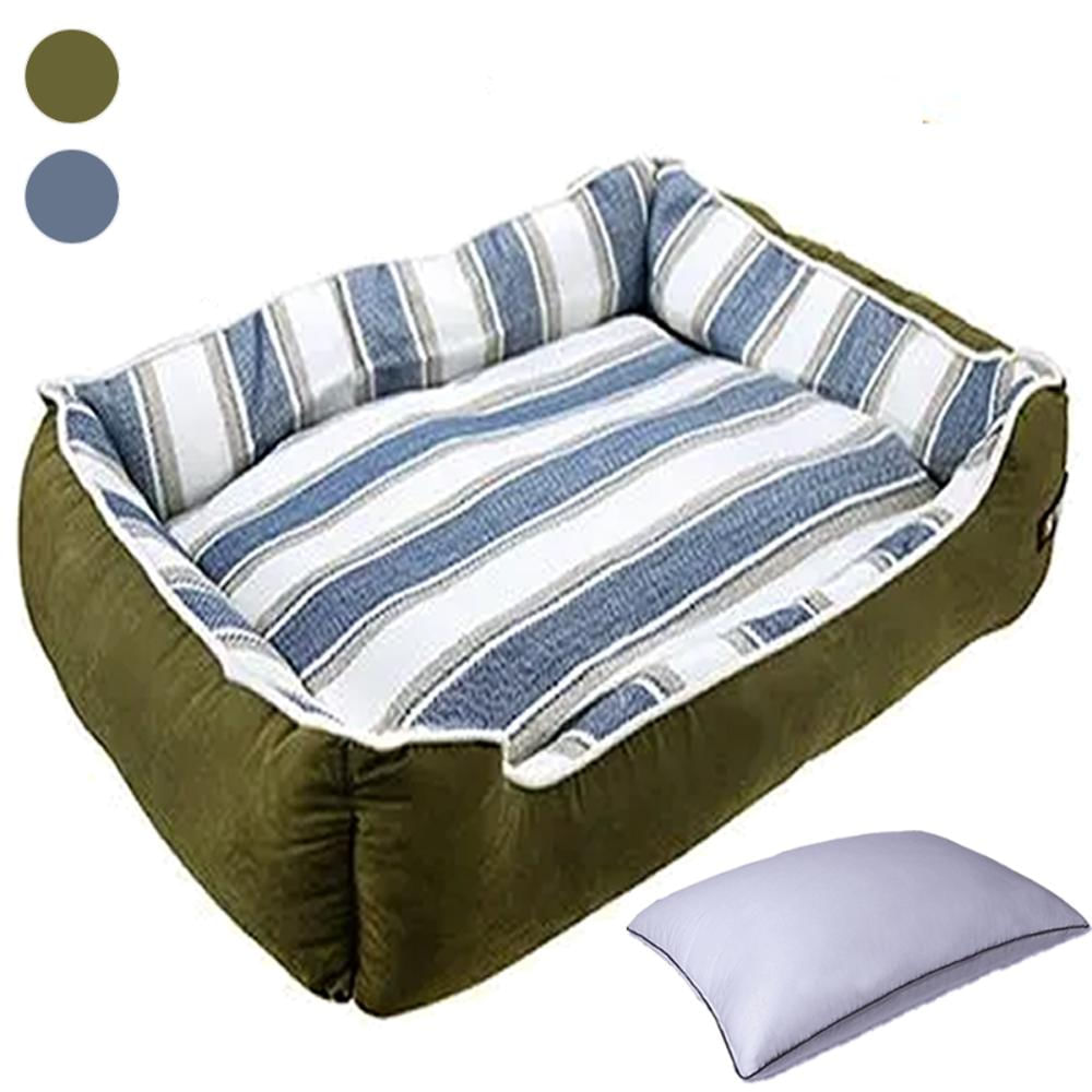 Cama Grande Perro Acolchada Lavable Impermeable + Almohada Color Azul img #1