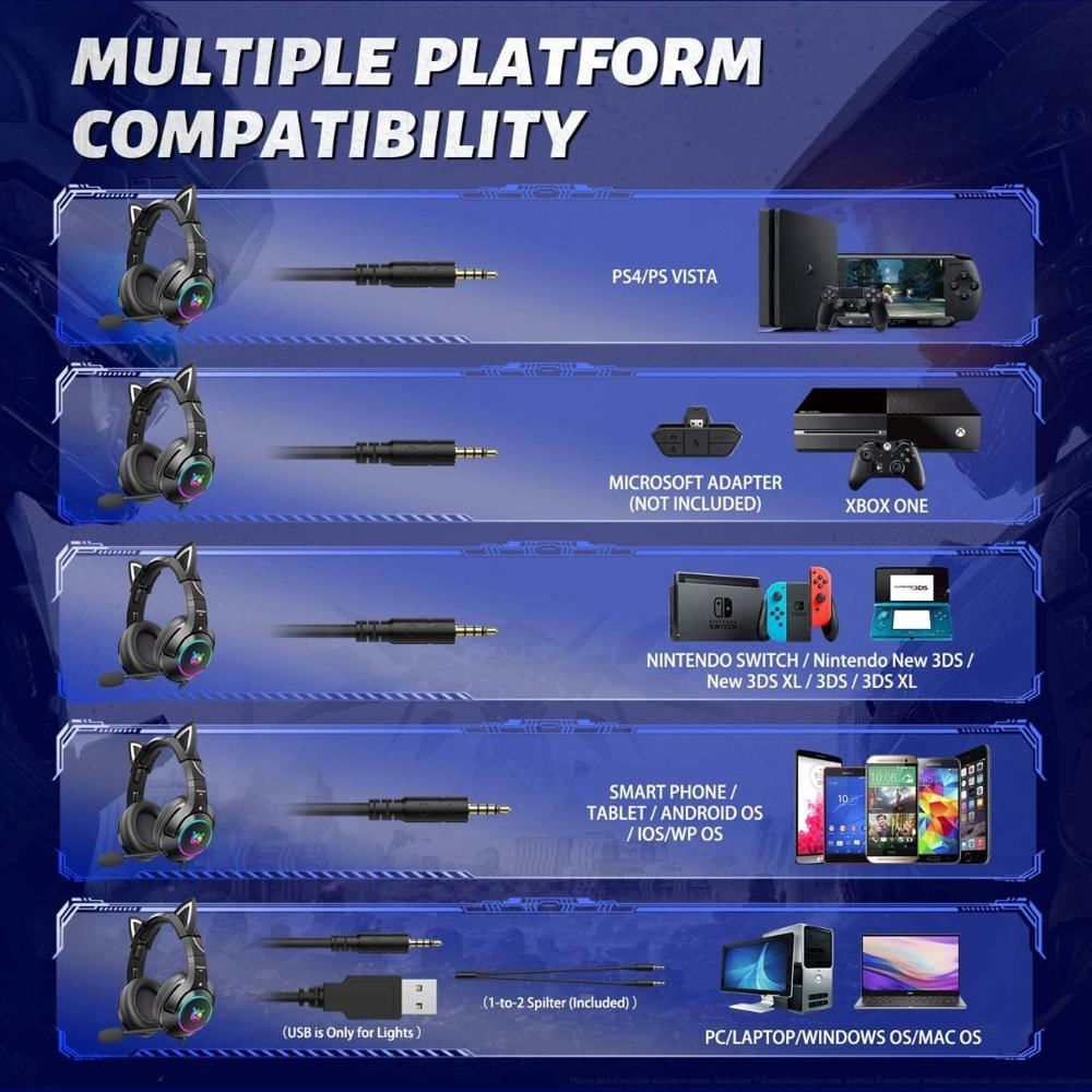 Diadema Gamer Multiplataforma Onikuma K9 Cat Rgb Para Ps4 Pc Xbox Swich img #2