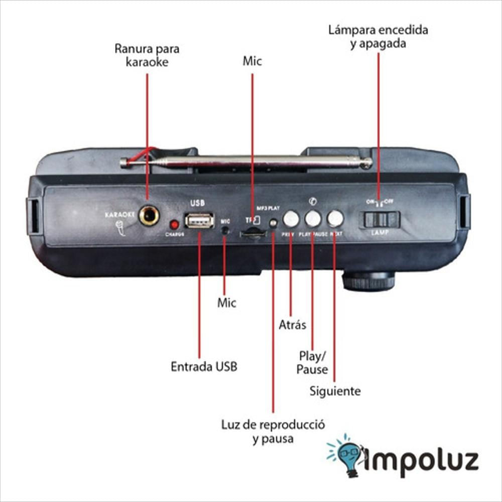Radio Am Fm Carga Solar Linterna Mp3 Puerto Usb Karaoke img #3