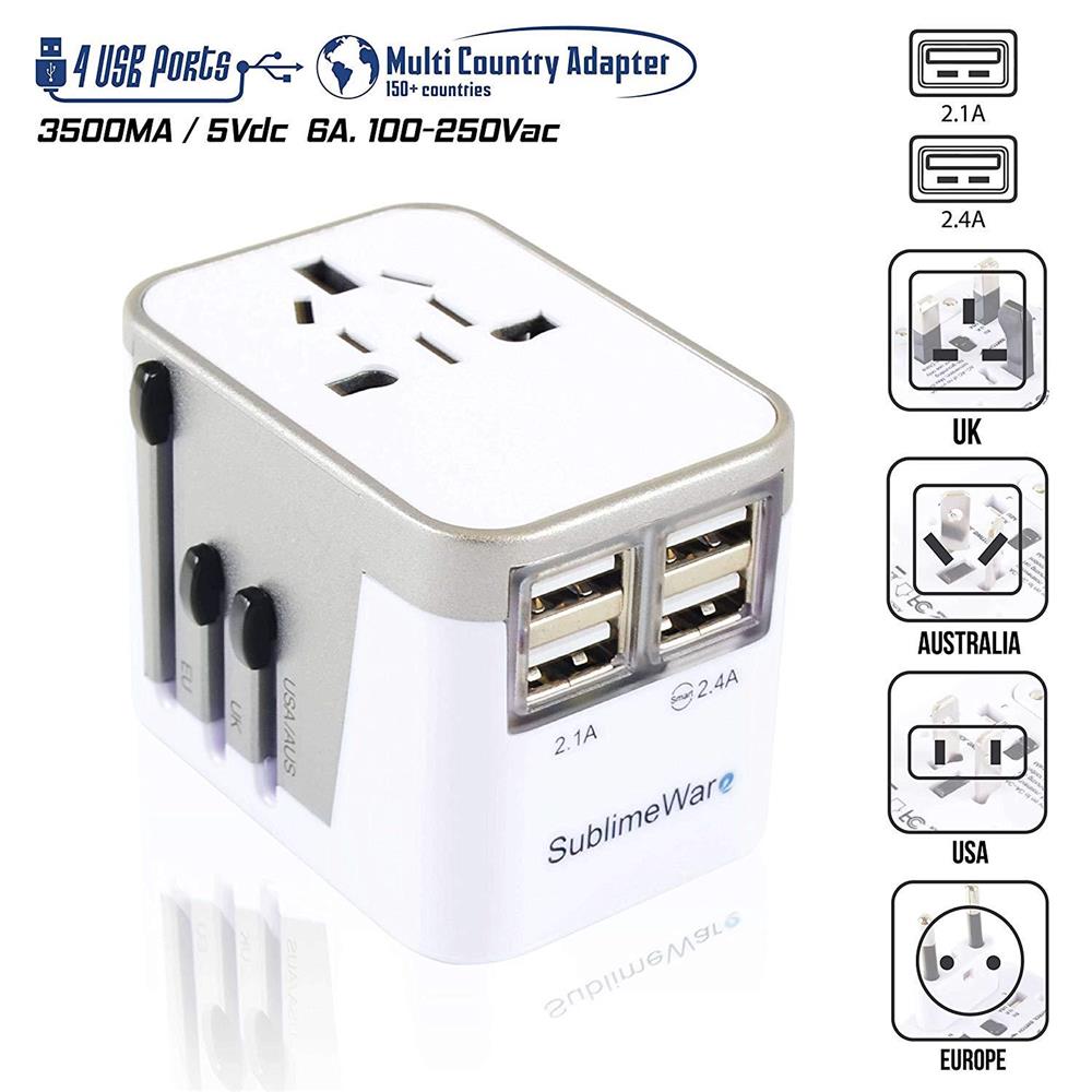 Adaptador De Enchufe Viaje Internacional Con 4 Puertos img #1