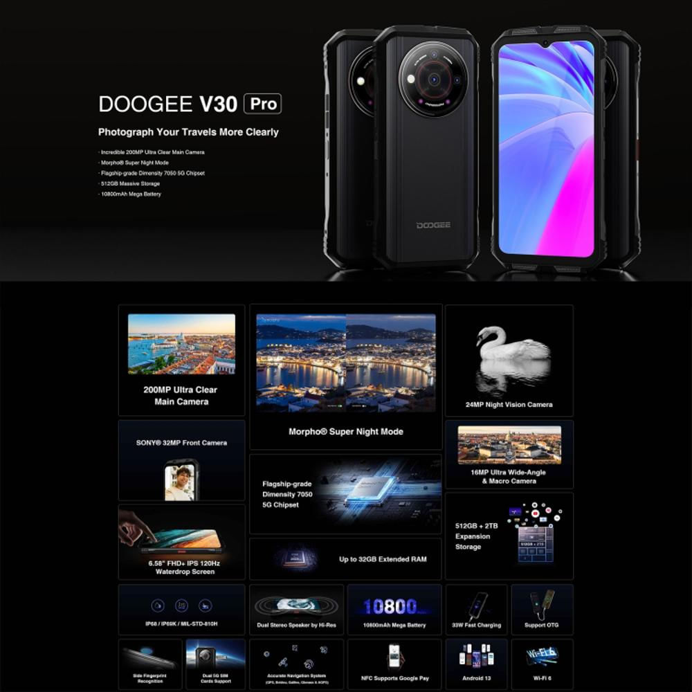 Celular Robusto Doogee V30 Pro 12Gb + 512Gb Cam 200Mp Android 13 Dimensity 7050 5G img #3