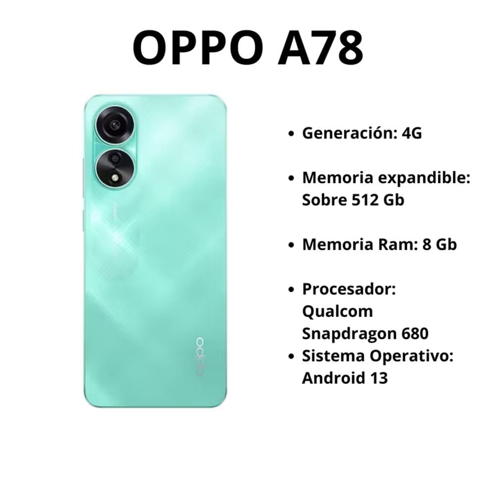 Celular Oppo A78 4G / 256 Gb / 8 Ram / 50 Mp / Verde img #4